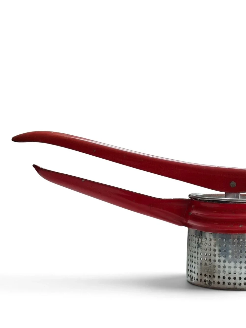 Mid Century Red Handled Metal Potato Ricer Farmhouse Kitchen Masher Strainer